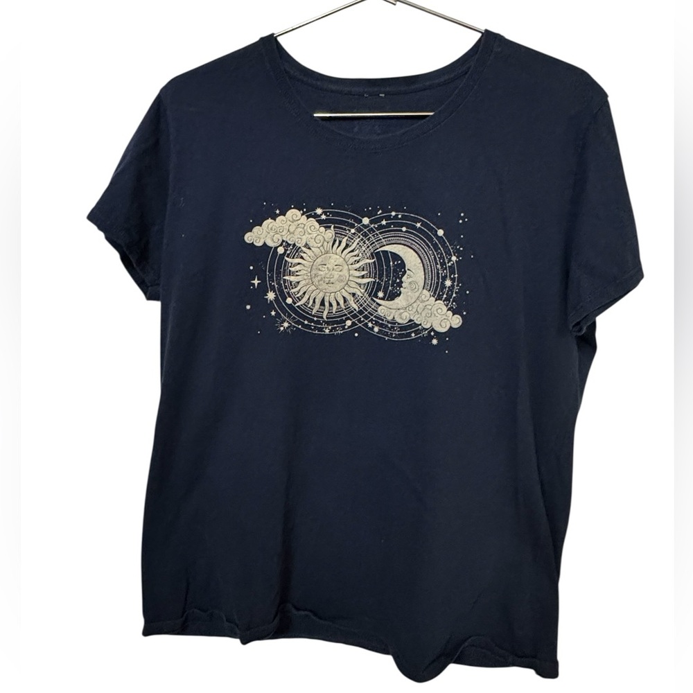 Navy Blue Brisco Sun Moon Boho Graphic T-Shirt Women’s M